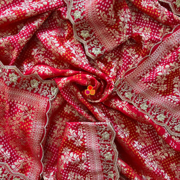 anokherang Dupattas Bridal Rang-e-Bahaar Red Georgette Banarsi Dupatta