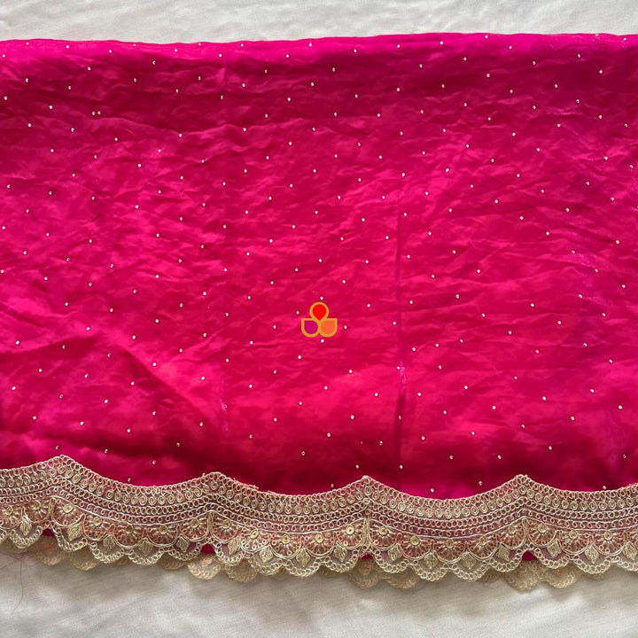 anokherang Dupattas Bridal Rani Pink Swarovski Tissue Silk Dupatta