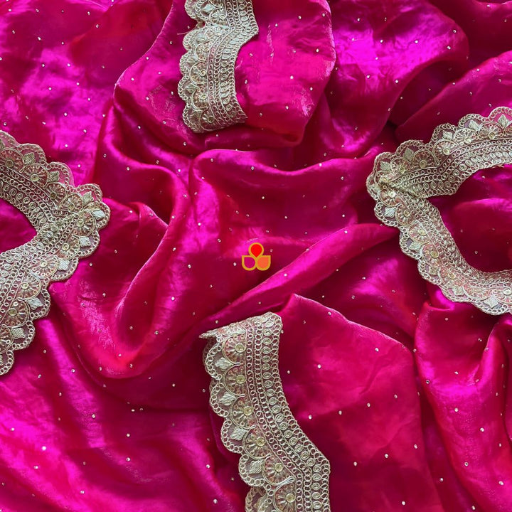 anokherang Dupattas Bridal Rani Pink Swarovski Tissue Silk Dupatta