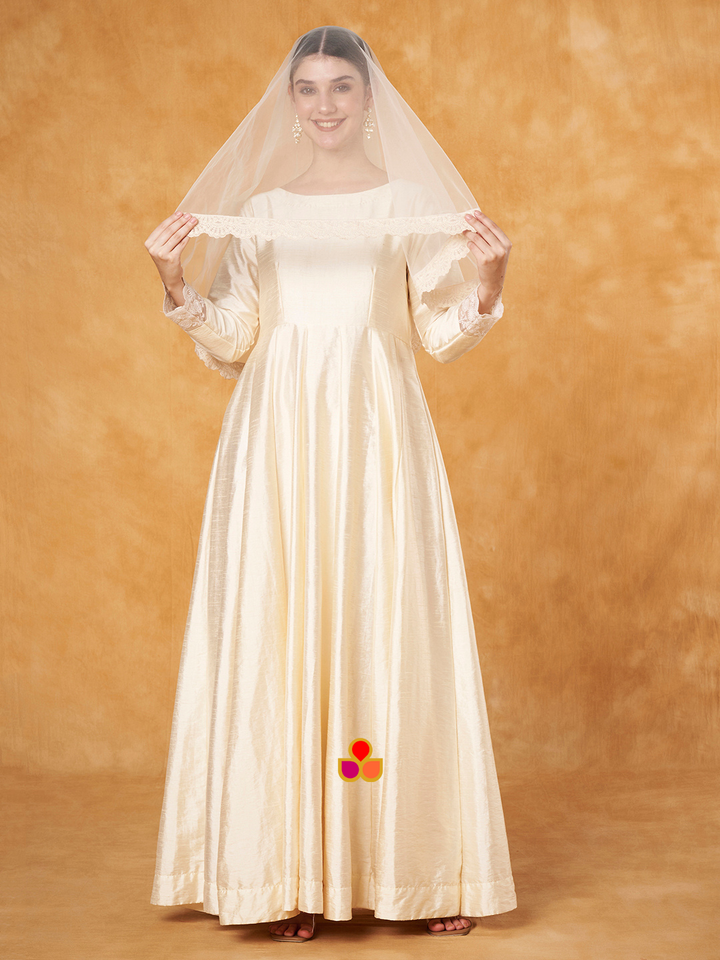 anokherang Dupattas Bridal Ranjhna Ivory Embroidered Scalloped Net Head Veil
