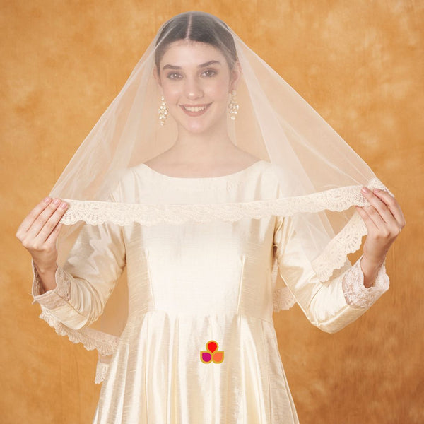 anokherang Dupattas Bridal Ranjhna Ivory Embroidered Scalloped Net Head Veil