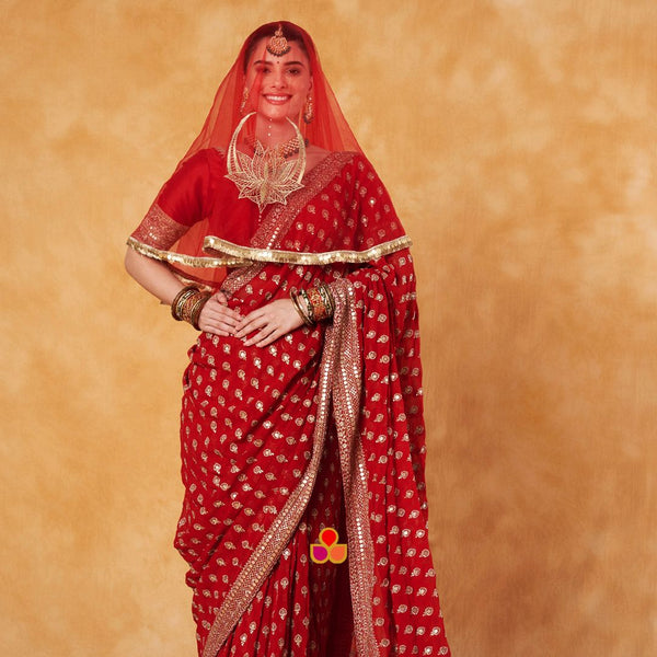 anokherang Dupattas Bridal Ranjhna Red Floral Embroidered Net Head Veil