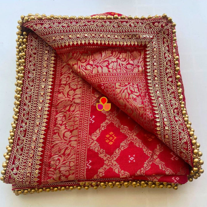 anokherang Dupattas Bridal Red Banarsi Bandhej Silk Dupatta
