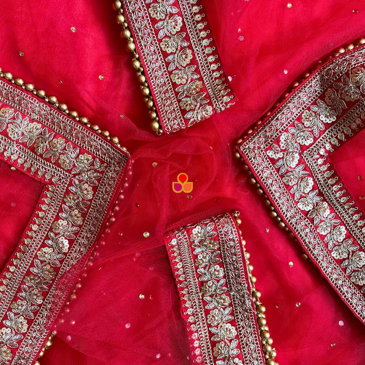 anokherang Dupattas Bridal Red Chaand Zari Embroidered Dupatta (Name, Hashtags, Date, Message to your loved one etc.) up to 12 characters