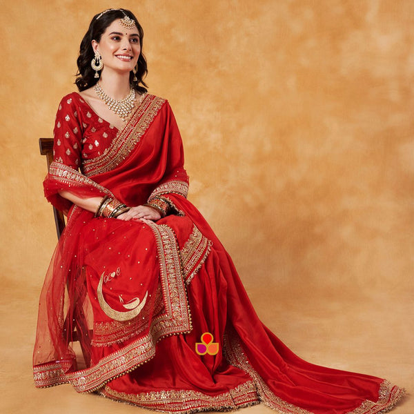 anokherang Dupattas Bridal Red Chaand Zari Embroidered Dupatta (Name, Hashtags, Date, Message to your loved one etc.) up to 12 characters