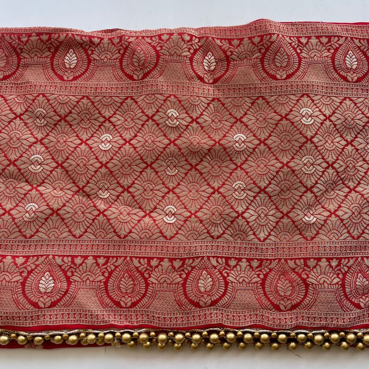 anokherang Dupattas Bridal Red Elegant Beaded Georgette Banarsi Dupatta