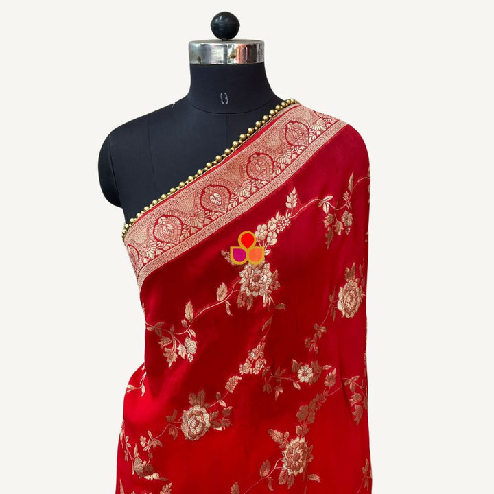 anokherang Dupattas Bridal Red Elegant Beaded Georgette Banarsi Dupatta