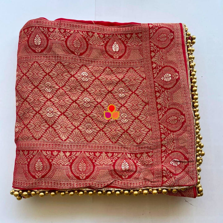 anokherang Dupattas Bridal Red Elegant Beaded Georgette Banarsi Dupatta