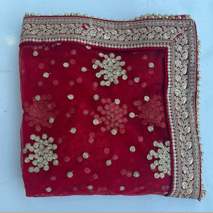 anokherang Dupattas Bridal Red Festive Net Sequin Dupatta