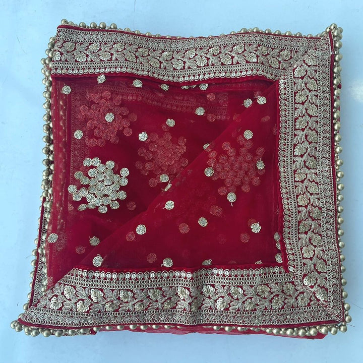anokherang Dupattas Bridal Red Festive Net Sequin Dupatta
