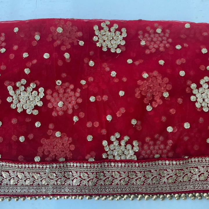 anokherang Dupattas Bridal Red Festive Net Sequin Dupatta