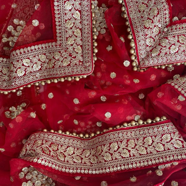anokherang Dupattas Bridal Red Festive Net Sequin Dupatta