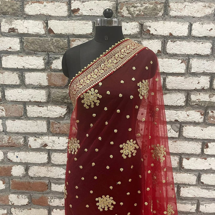 anokherang Dupattas Bridal Red Festive Net Sequin Dupatta
