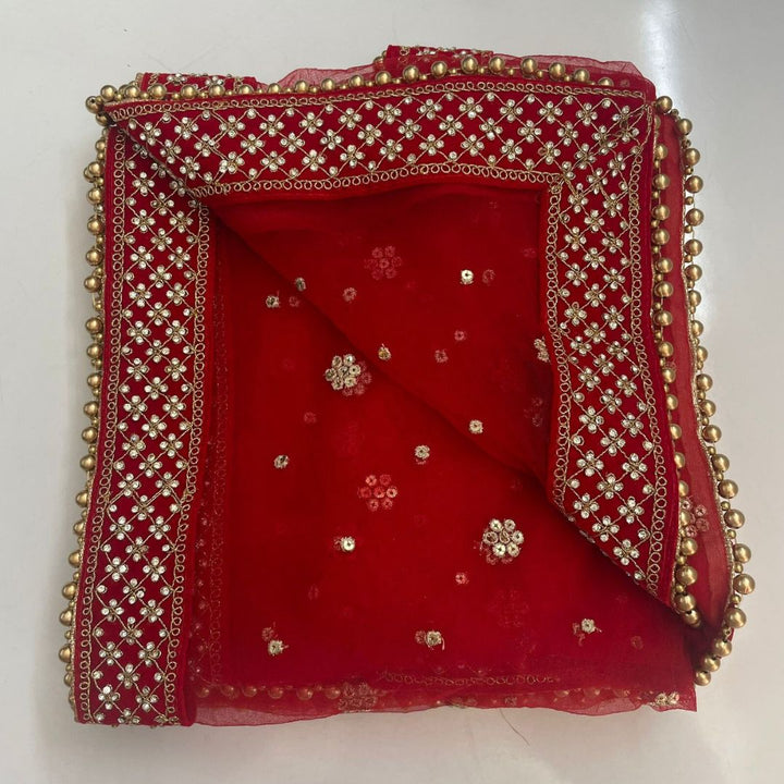 anokherang Dupattas Bridal Red Jewel Embroidered Sequin Net Dupatta