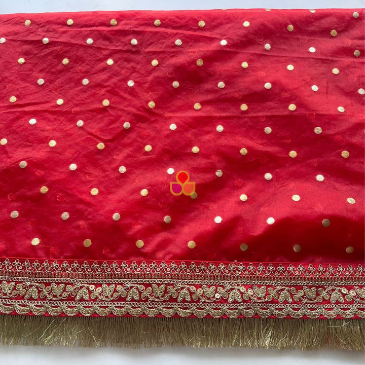 anokherang Dupattas Bridal Red Love Zari Embroidered Fringed Organza Dupatta