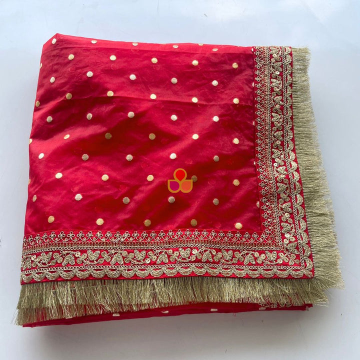 anokherang Dupattas Bridal Red Love Zari Embroidered Fringed Organza Dupatta