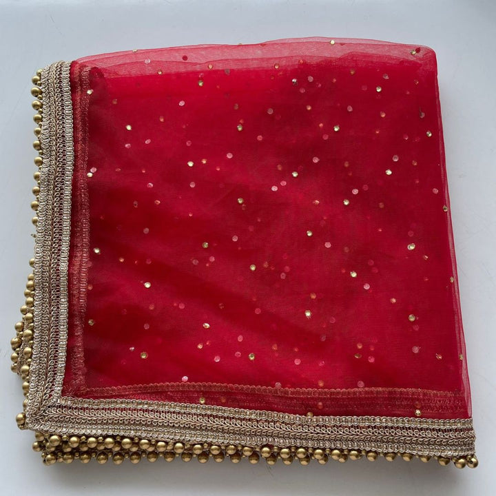 anokherang Dupattas Bridal Red Net Stone Dupatta