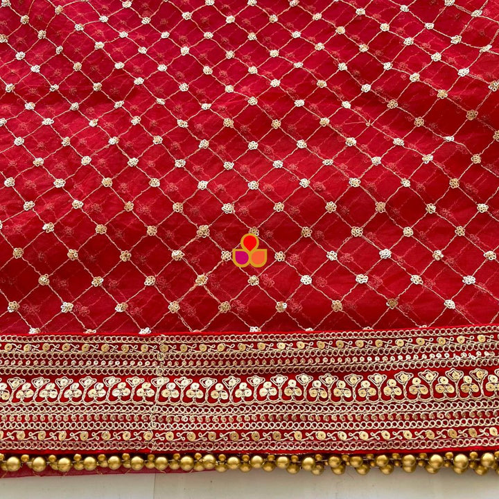 anokherang Dupattas Bridal Red Queen Criss Cross Net Dupatta