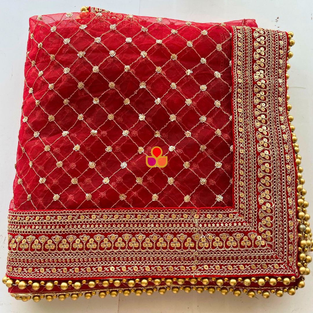 Bridal Red Queen Criss Cross Net Dupatta – anokherang