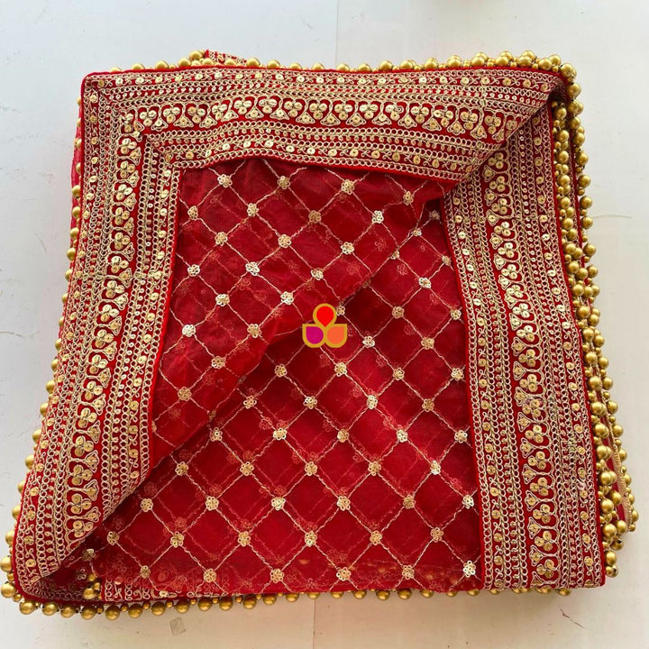 anokherang Dupattas Bridal Red Queen Criss Cross Net Dupatta