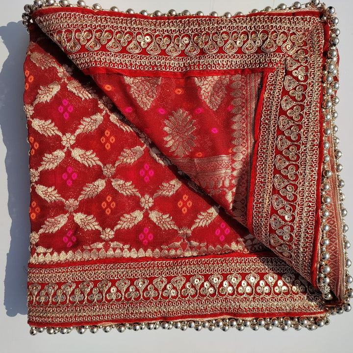 anokherang Dupattas Bridal Red Royale Georgette Banarasi Embroidered Dupatta