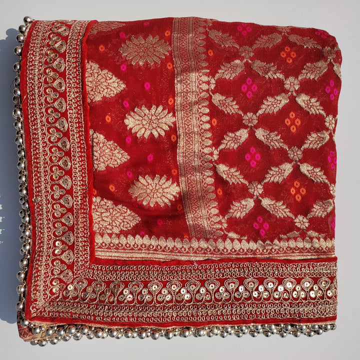 anokherang Dupattas Bridal Red Royale Georgette Banarasi Embroidered Dupatta