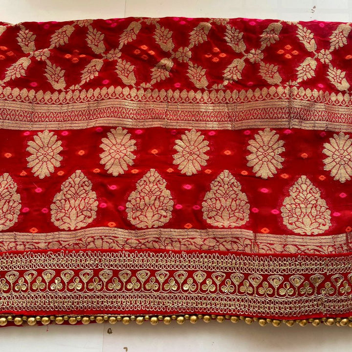 anokherang Dupattas Bridal Red Royale Georgette Banarasi Embroidered Dupatta
