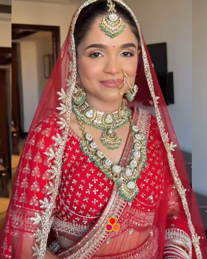 anokherang Dupattas Bridal Red Ruhani Hand Embroidered Scalloped Net Dupatta