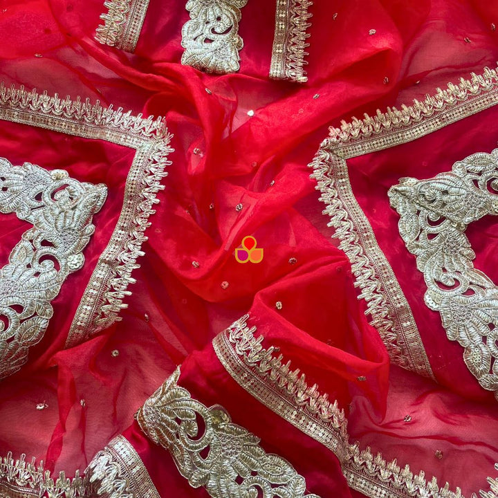 anokherang Dupattas Bridal Red Sapna Floral Sequin Organza Dupatta