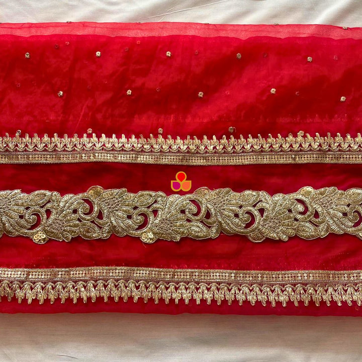 anokherang Dupattas Bridal Red Sapna Floral Sequin Organza Dupatta