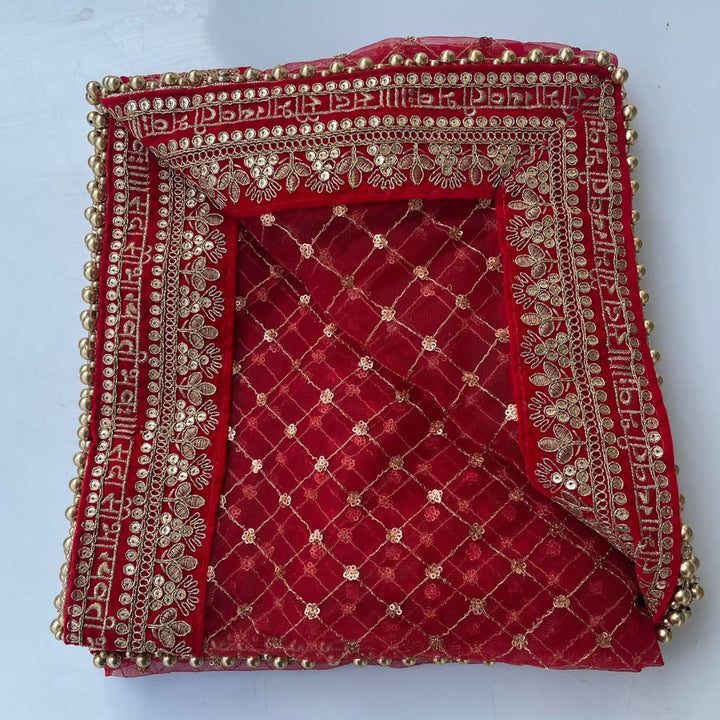 anokherang Dupattas Bridal Red Saubhagyavati Criss Cross Net Dupatta