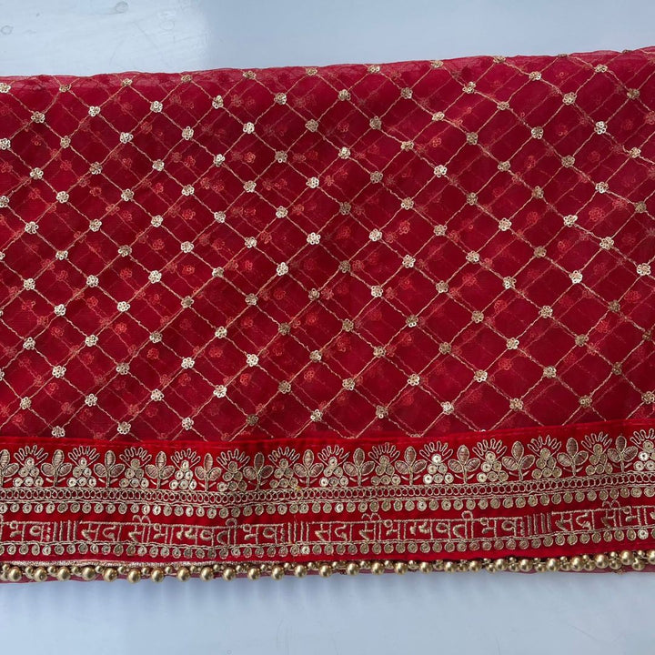 anokherang Dupattas Bridal Red Saubhagyavati Criss Cross Net Dupatta