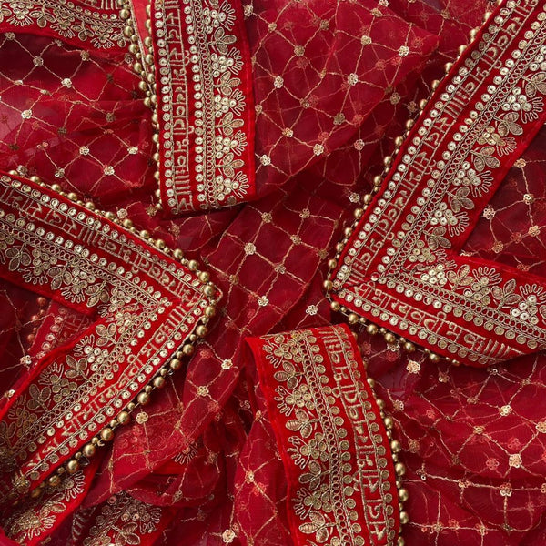 anokherang Dupattas Bridal Red Saubhagyavati Criss Cross Net Dupatta
