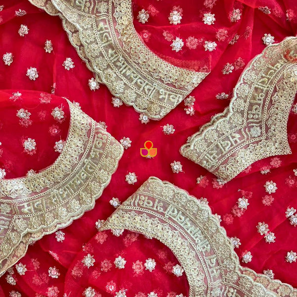 anokherang Dupattas Bridal Red Scalloped Saubhagyavati Embroidered Net Dupatta