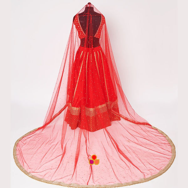 anokherang Dupattas Bridal Red Trail Gold Net Stone Dupatta