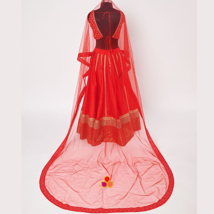 anokherang Dupattas Bridal Red Trail Net Dupatta with Embroidered Sequin Border