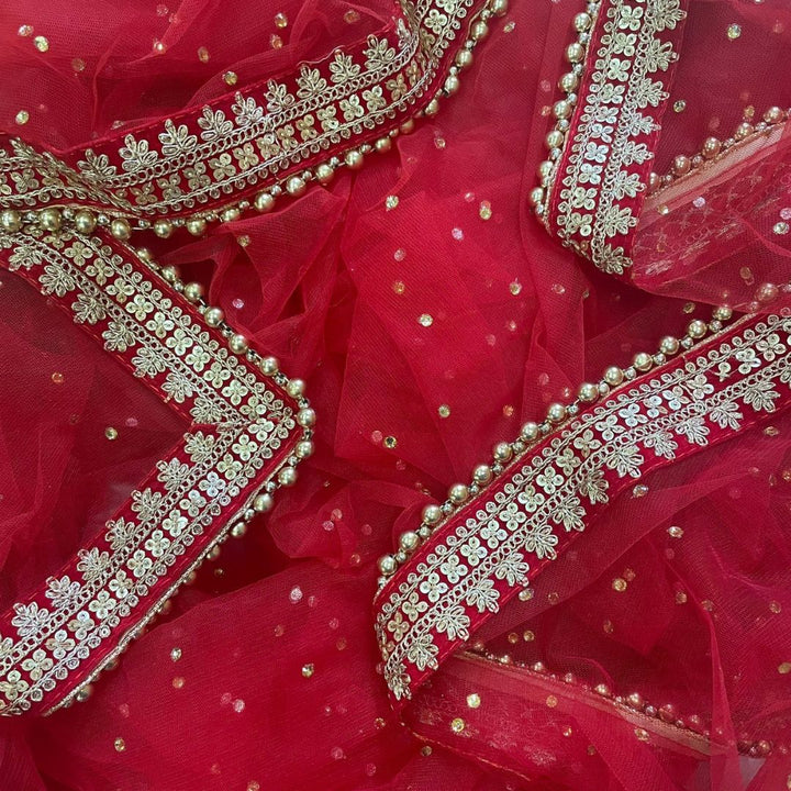 anokherang Dupattas Bridal Red Trail Net Stone Dupatta