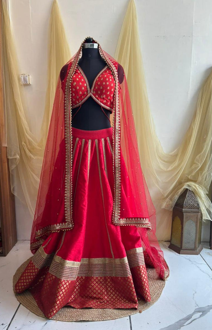 anokherang Dupattas Bridal Red Veil Net Stone Veil