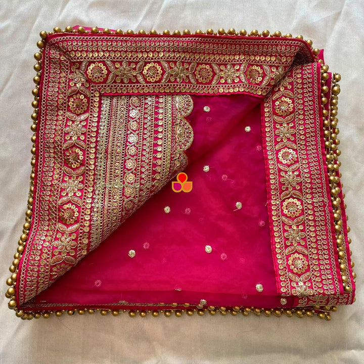 anokherang Dupattas Bridal Rose Pink  Sequin Laced Fringe Organza Dupatta