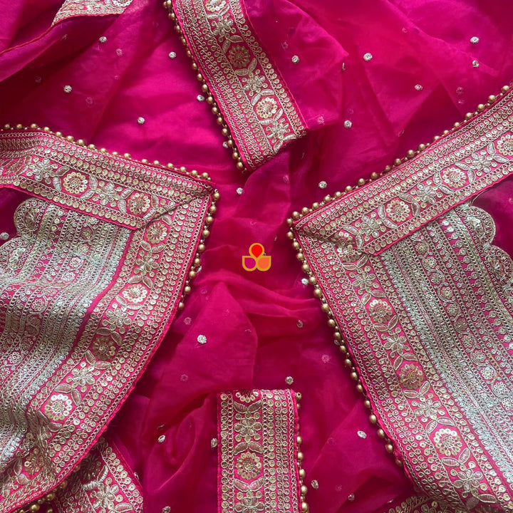 anokherang Dupattas Bridal Rose Pink  Sequin Laced Fringe Organza Dupatta