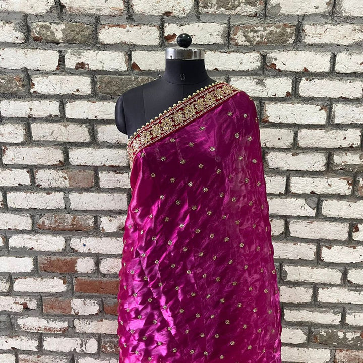anokherang Dupattas Bridal Royal Kundan Pink Sequin Embroidered Organza Dupatta