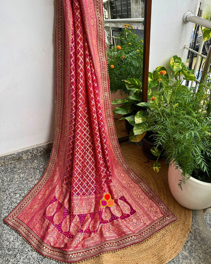 anokherang Dupattas Bridal Rubaab Dual Pink Bandhani Banarasi Georgette Dupatta