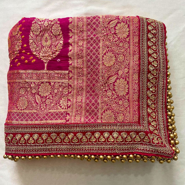 anokherang Dupattas Bridal Rubaab Dual Pink Bandhani Banarasi Georgette Dupatta