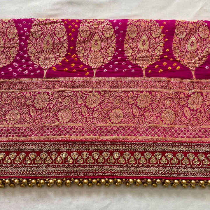 anokherang Dupattas Bridal Rubaab Dual Pink Bandhani Banarasi Georgette Dupatta
