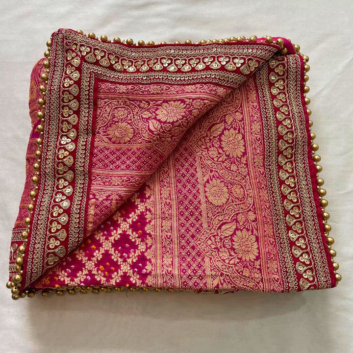 anokherang Dupattas Bridal Rubaab Dual Pink Bandhani Banarasi Georgette Dupatta