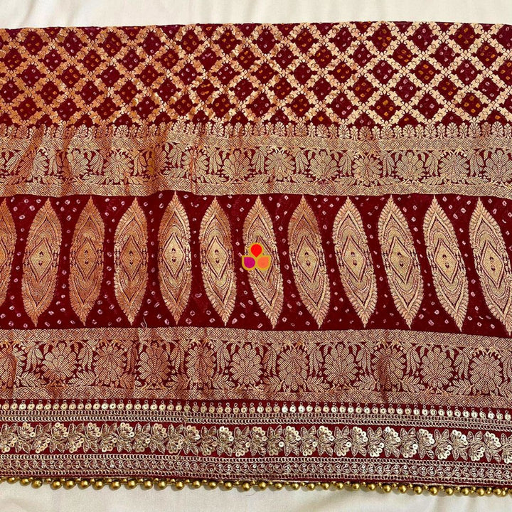 anokherang Dupattas Bridal Rubaab Maroon Bandhani Banarasi Georgette Dupatta