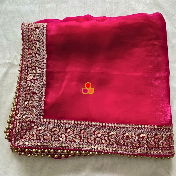 anokherang Dupattas Bridal Ruby Magenta Tissue Organza Dupatta