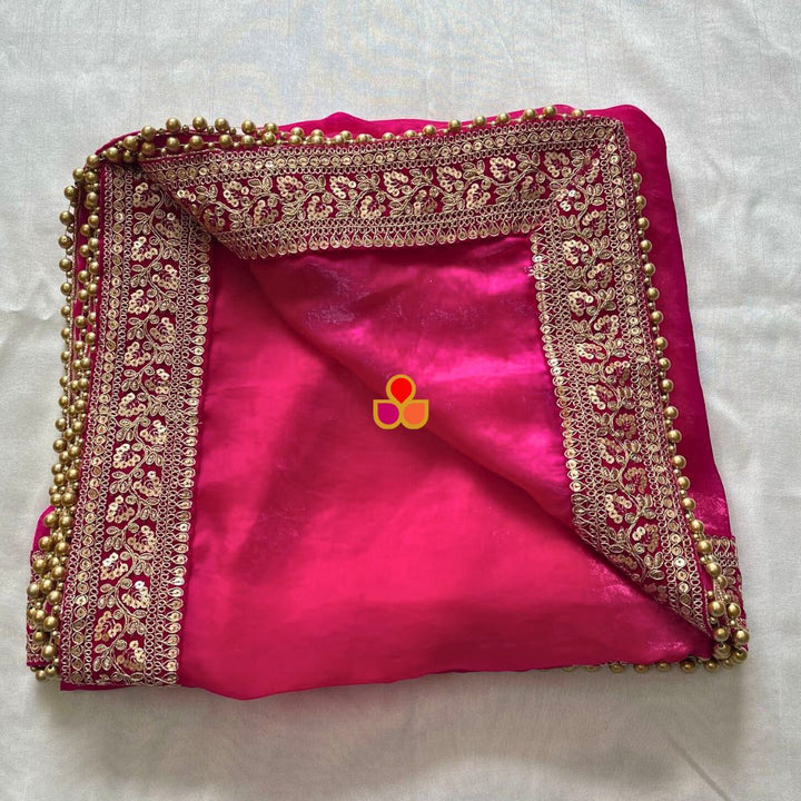 anokherang Dupattas Bridal Ruby Magenta Tissue Organza Dupatta
