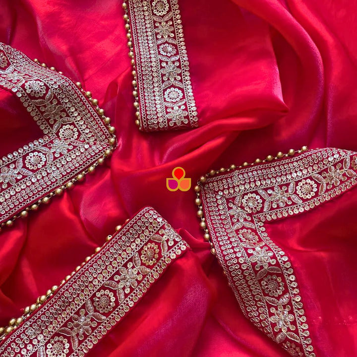 anokherang Dupattas Bridal Ruby Red Tissue Organza Dupatta