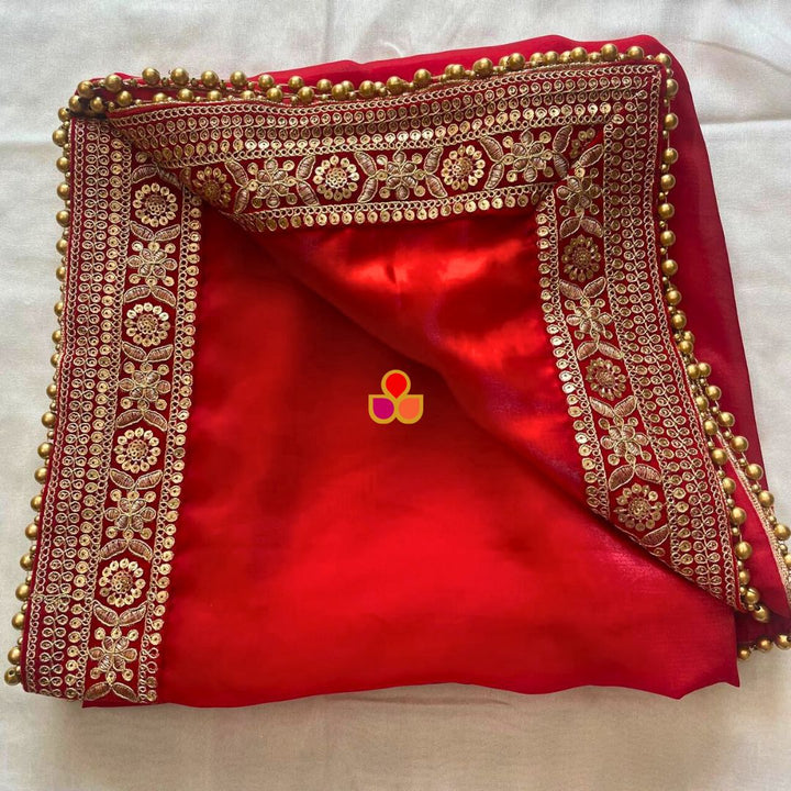 anokherang Dupattas Bridal Ruby Red Tissue Organza Dupatta